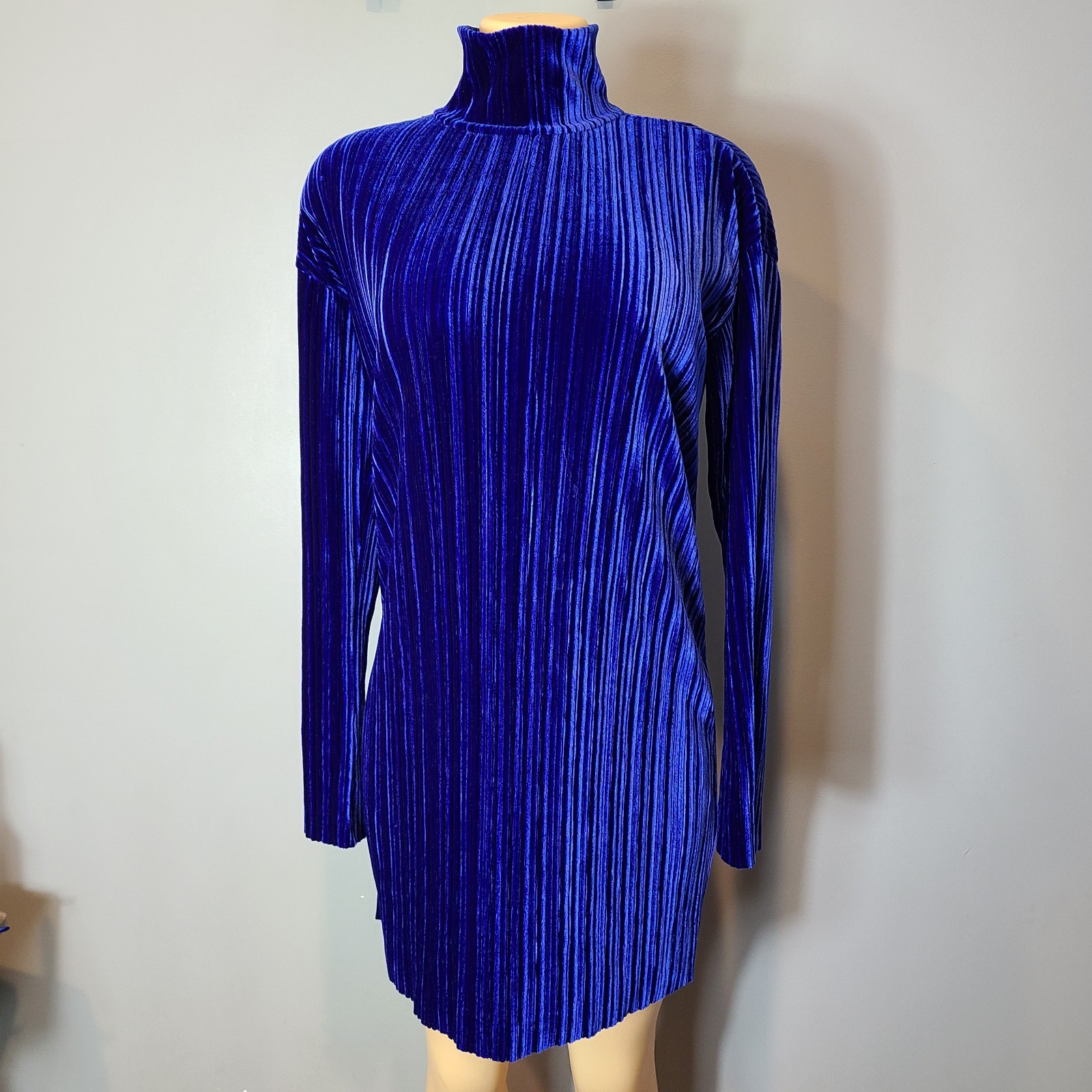 Womens Jewel Tone Blue Pleated Velvet Dress Evening Cocktail Party Shift Holiday