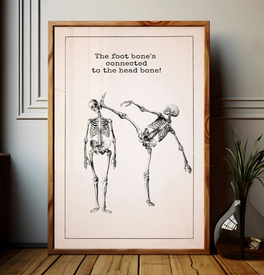 Poster Quirky and Funny Skeleton Black White Poster, home decor