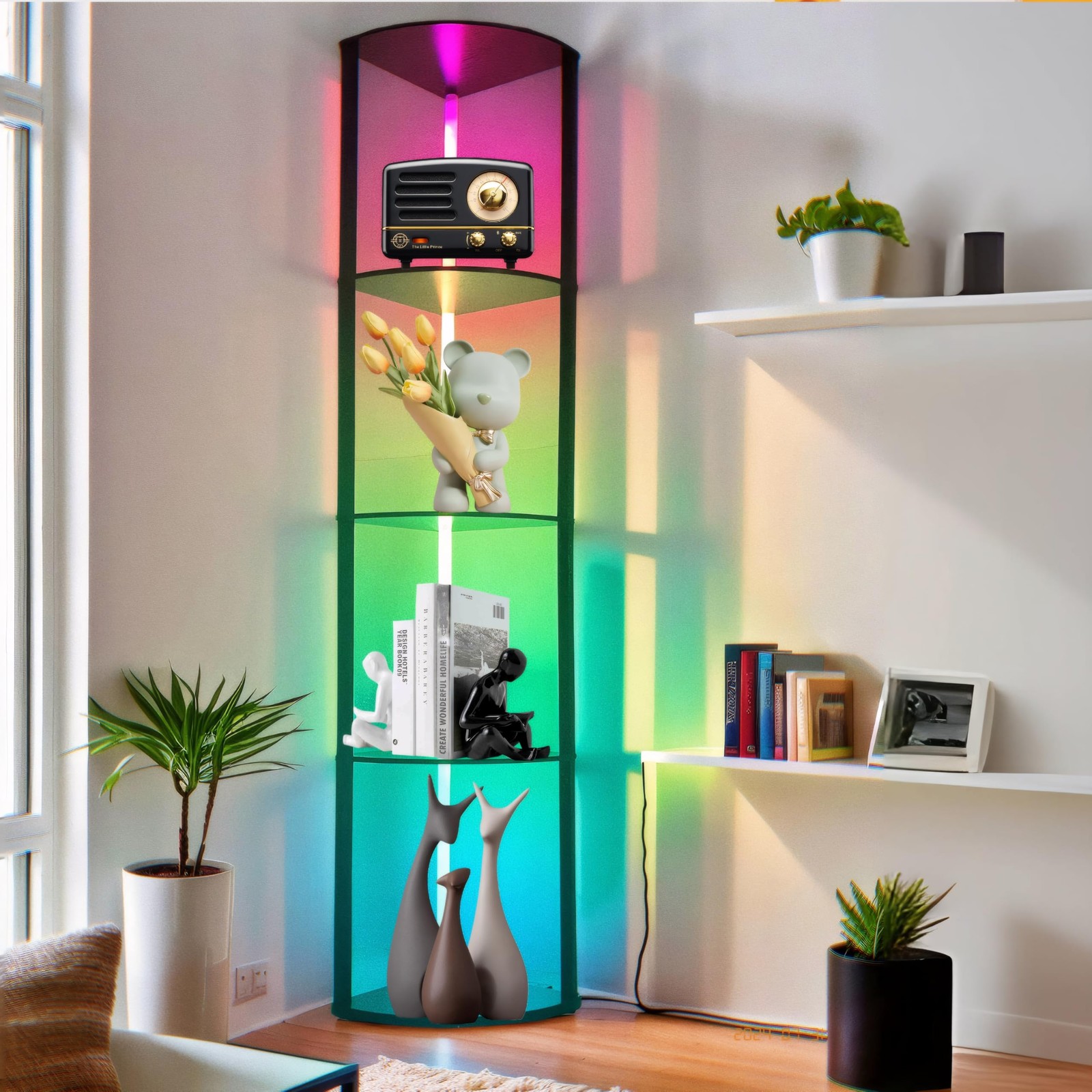 5-Tier LED Corner Shelf Floor Lamp, Adjustable Color, Remote & App Control, L...