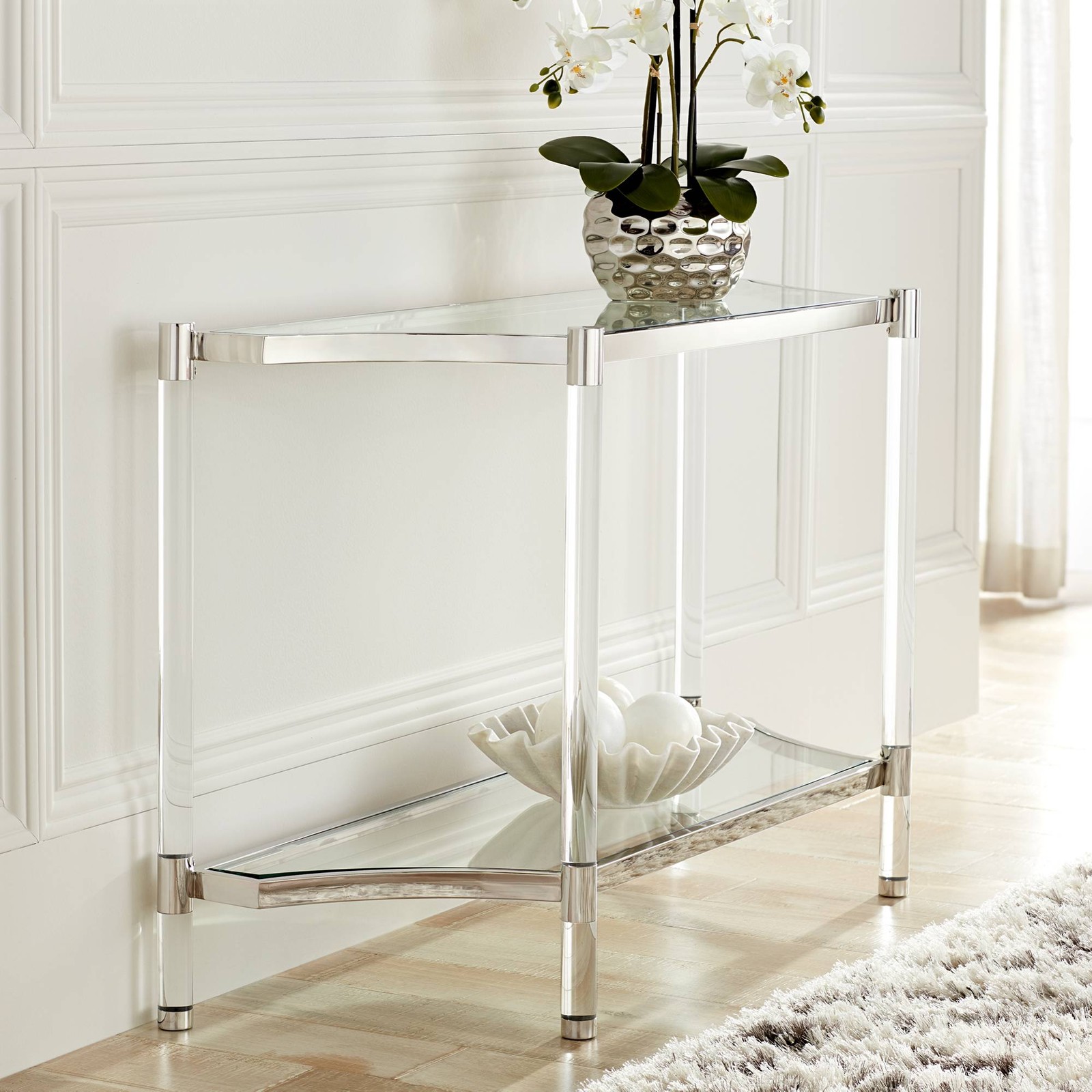 Erica Modern Acrylic Rectangular Console Table 48" x 16" Shelf Clear Entryway