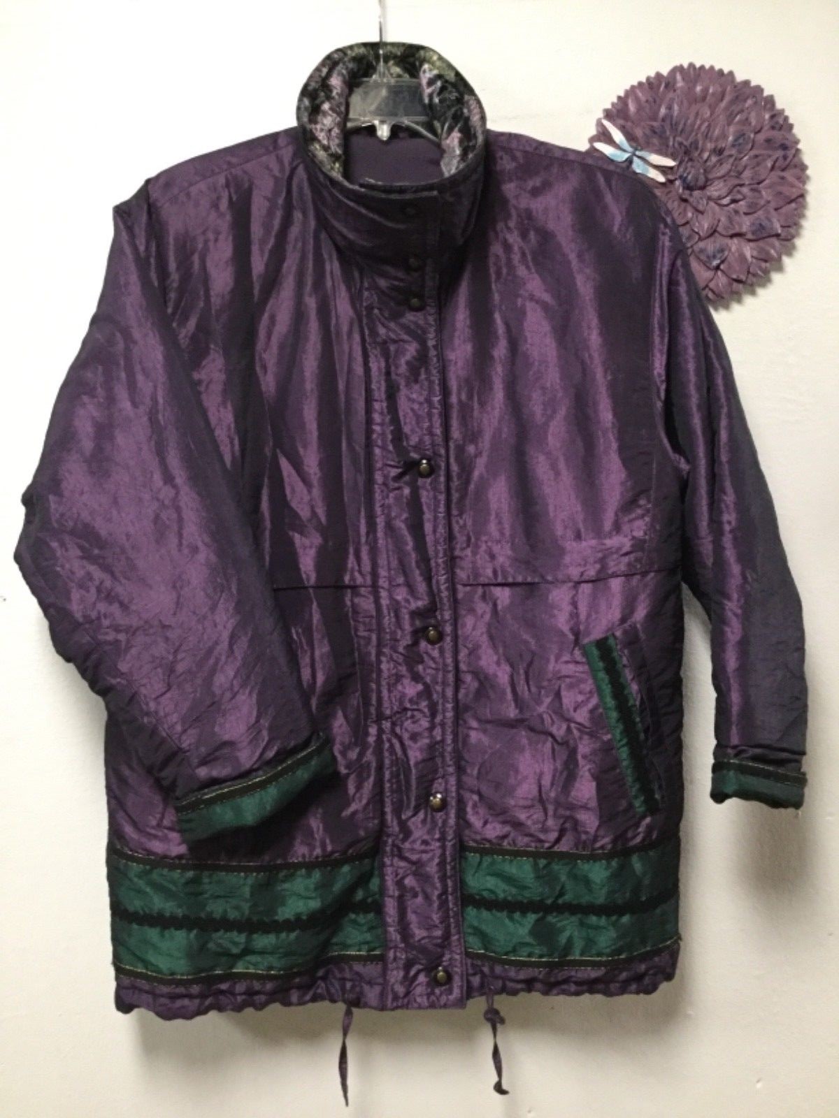 Current Seen Stylish Jacket Coat Size Large Purple Green Black 171