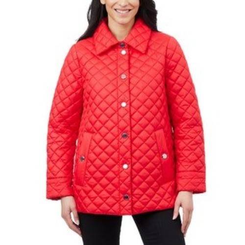 Anne Klein Womens Quilted Red Snap Front Midweight Stylish Coat M NWT