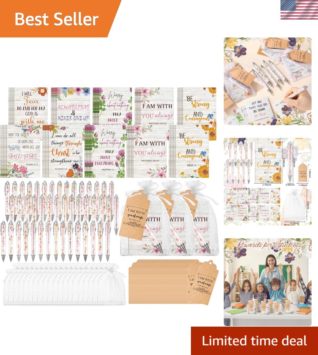 200-Piece Floral Christian Gift Set: Scripture Notebooks & Pens for Women