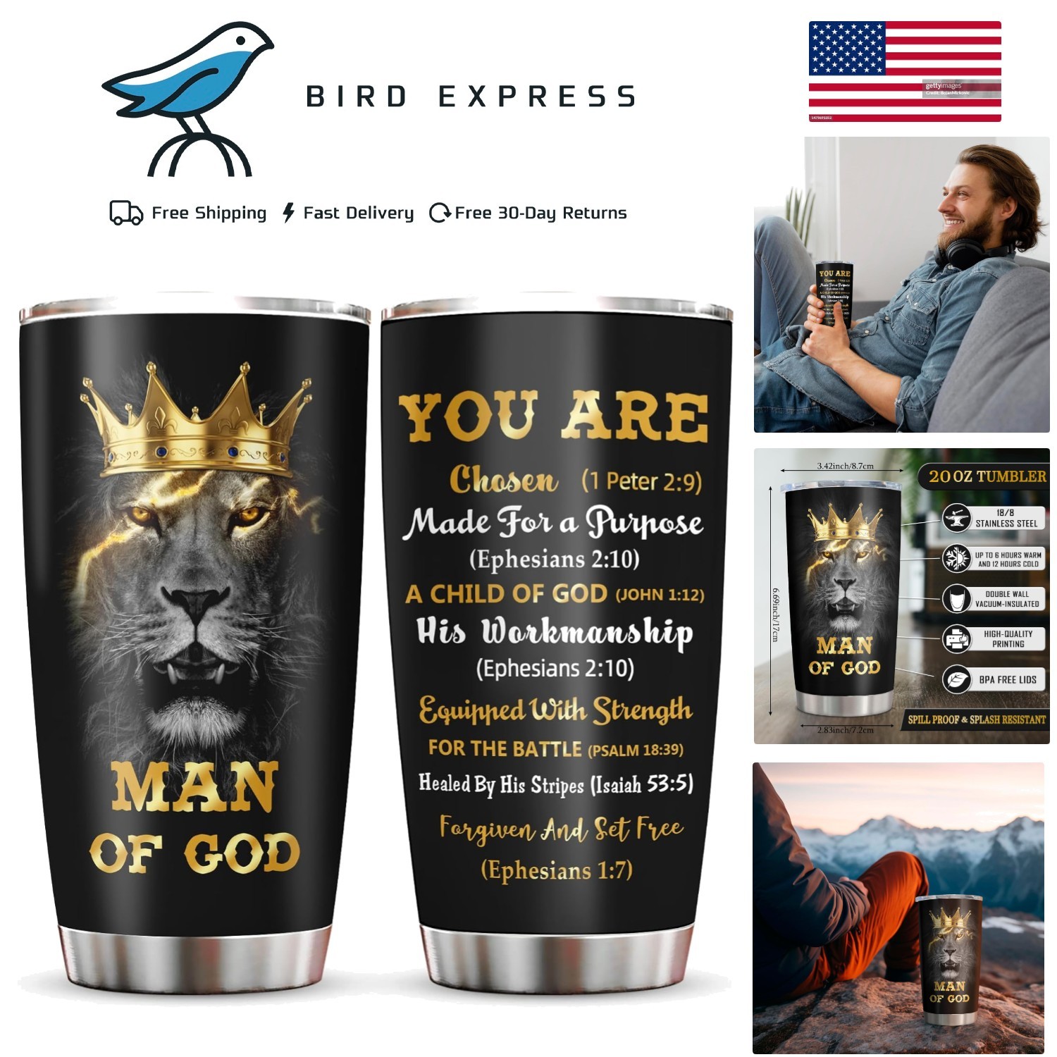 Inspirational 20oz Tumbler Gift for Men Son Grandson Christmas or Birthday Gifts