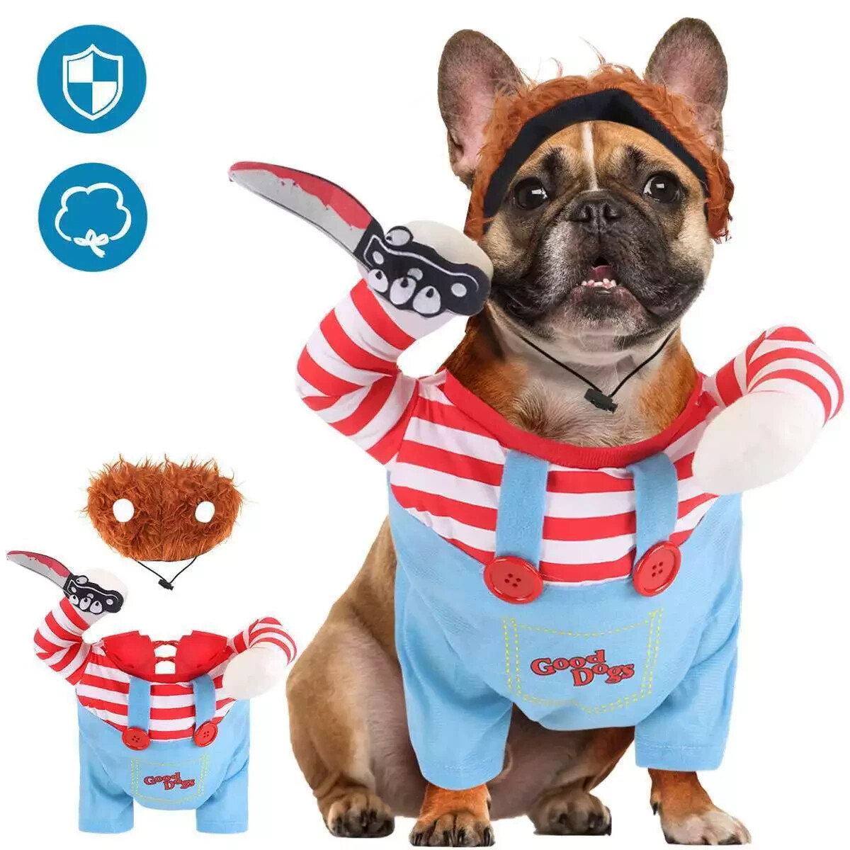 Dog Cat Pet Costume Chucky Deadly Doll Cosplay Party Fancy Christmas Cloth Mediu
