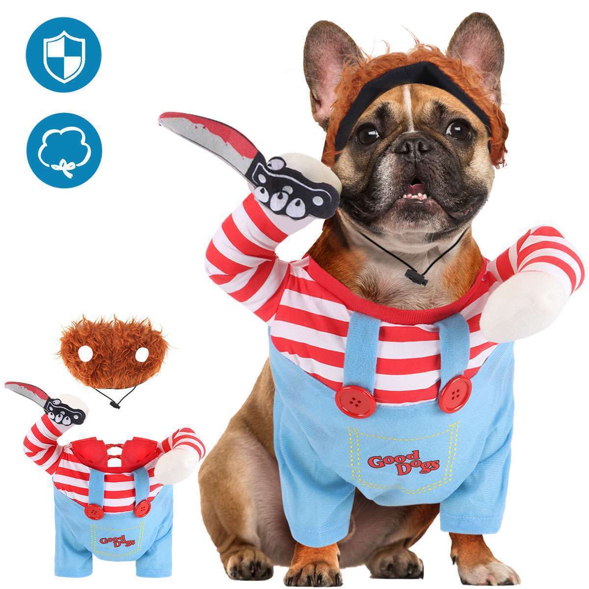 Halloween Funny Chucky Doll Dog Costume Pet Cosplay Knife Doll Fancy Party Cloth