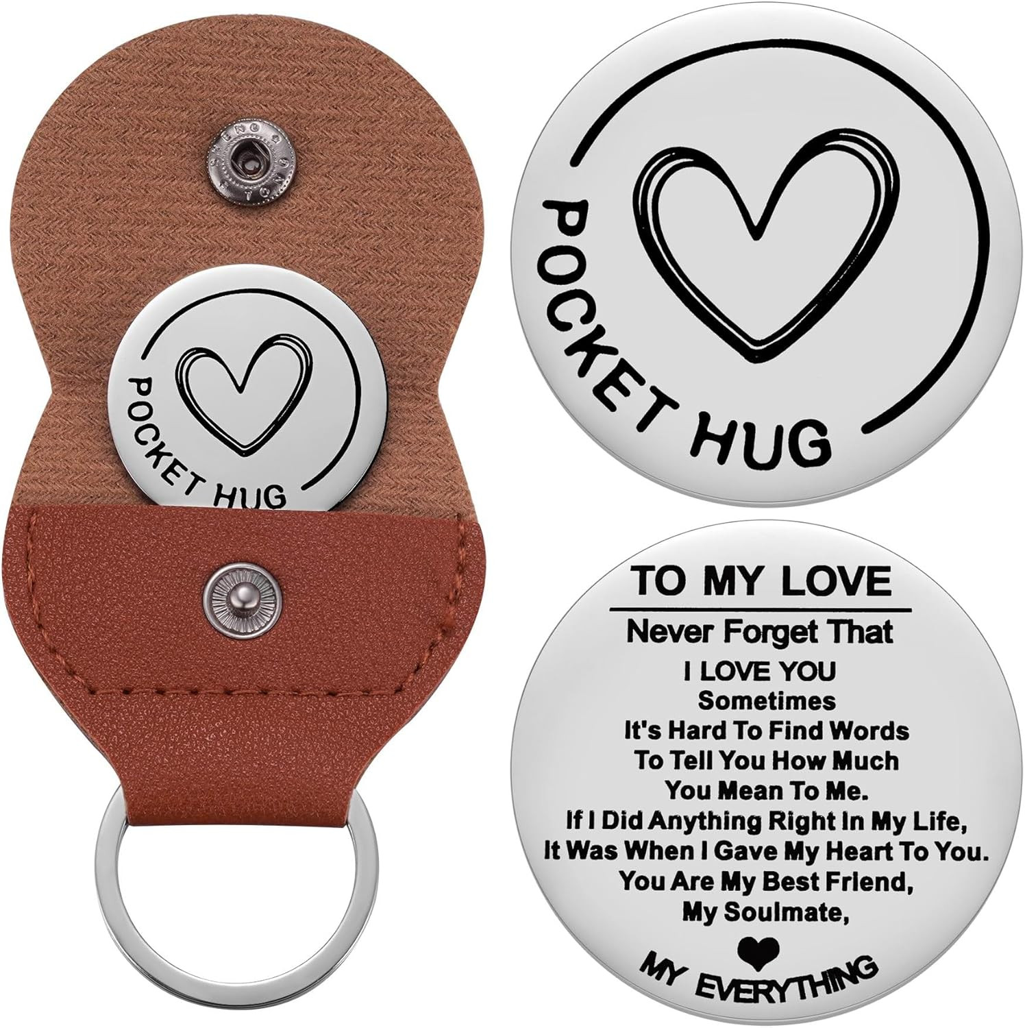 Inspirational Pocket Hug Token with PU Leather Keychain for Self-Love