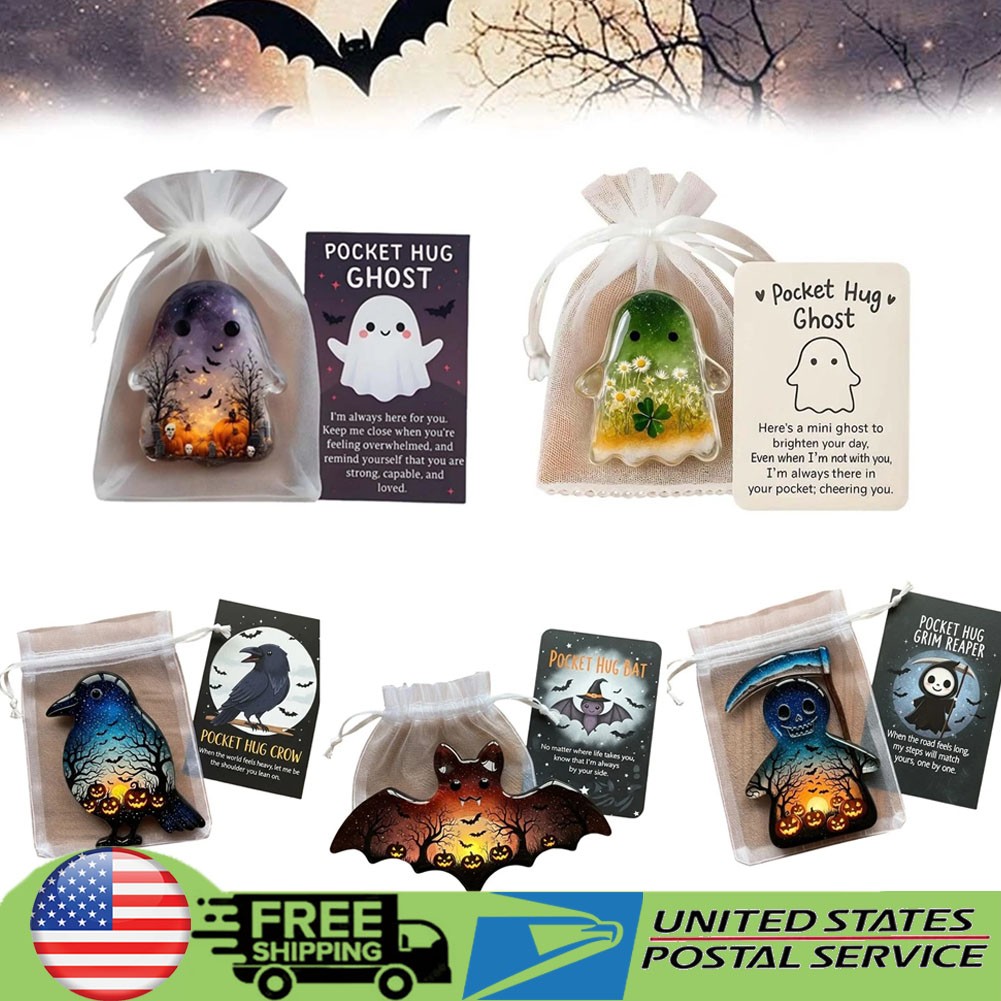 Halloween Emotional Support Ghost Pocket Hug Inspirational Card Charm Gifts