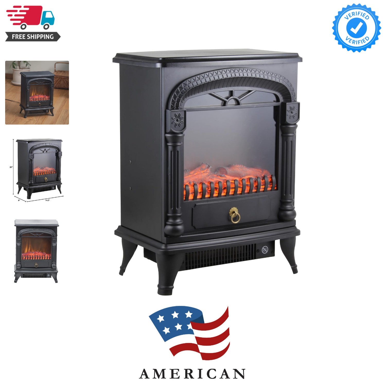 Cozy Freestanding Electric Heater with Realistic 3D Flame & Overheat Protection