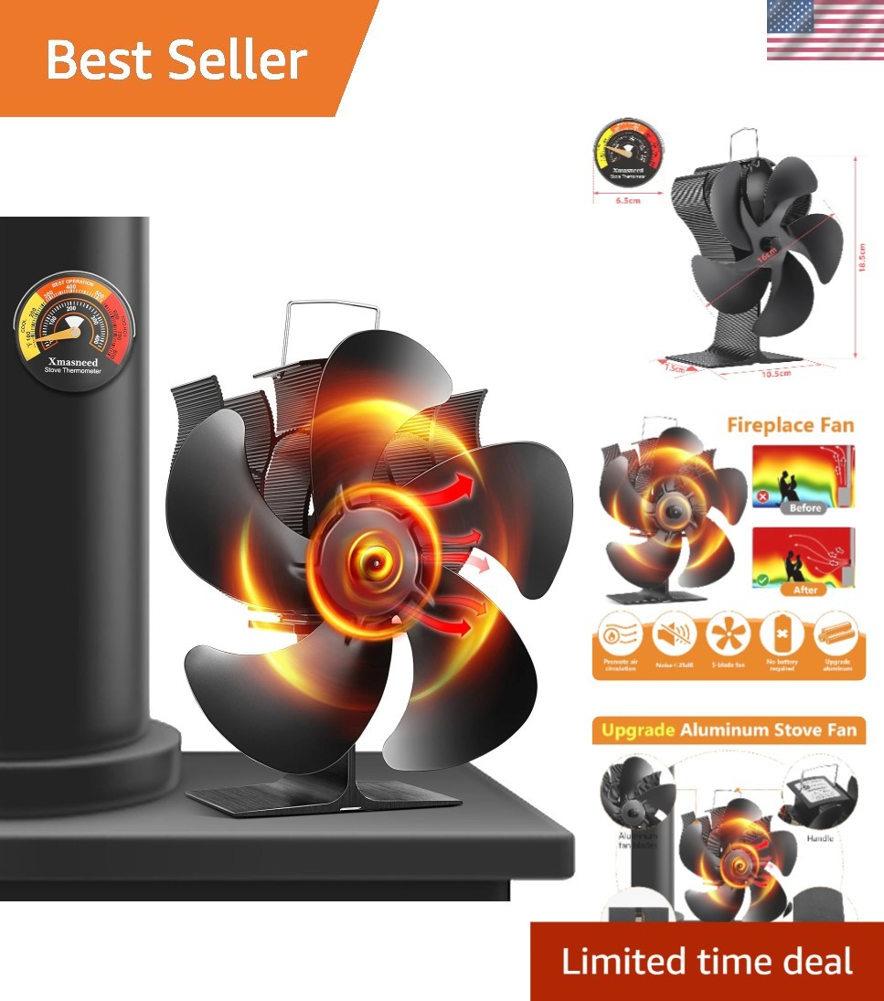 Quiet Operation Wood Stove Fan with Magnetic Thermometer – Ideal for Cozy Homes