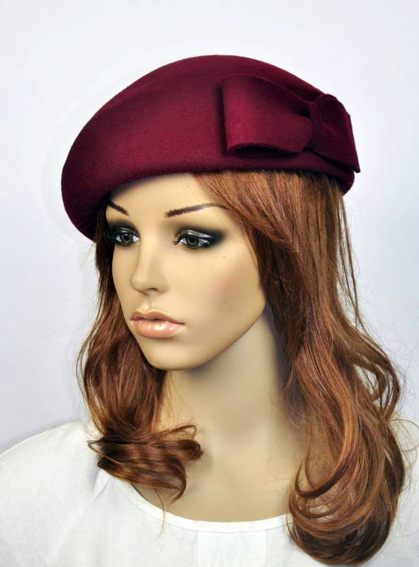 M60 Elegant Bow 100% Wool Women's Winter Church Dress Hat Cap Fedora WINE-RED