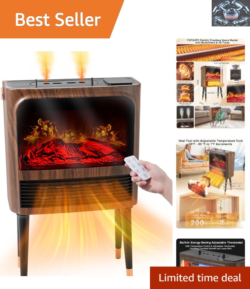 Elegant Portable Electric Fireplace with 3D Flame & Humidifier for Cozy Living