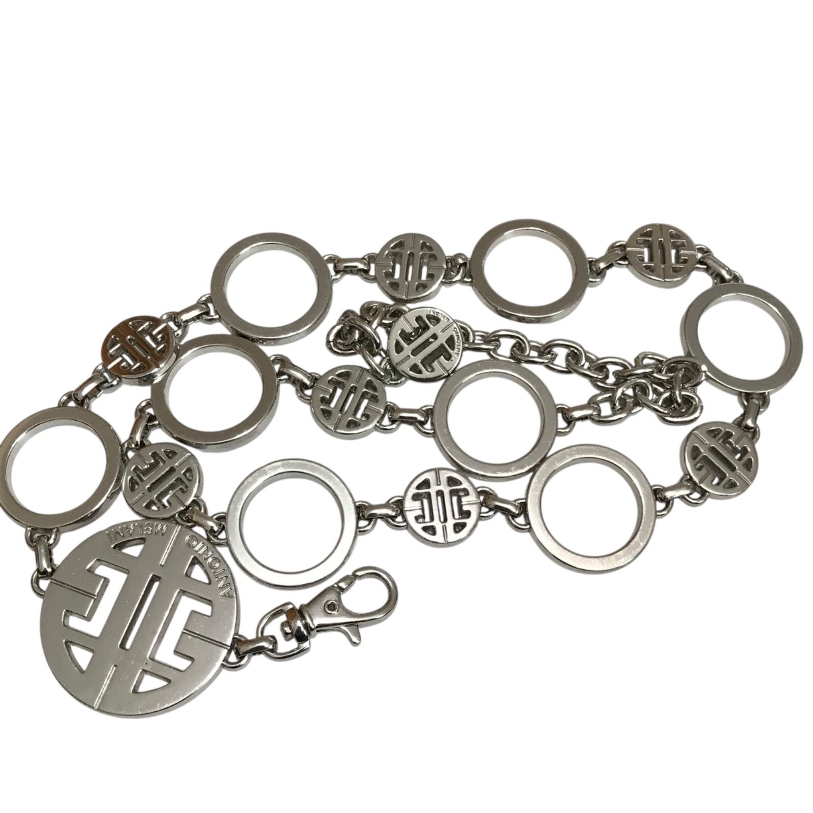 Antonio Melani Logo Silver Chain Belt Dress Casual Elegant Circle Link 36”