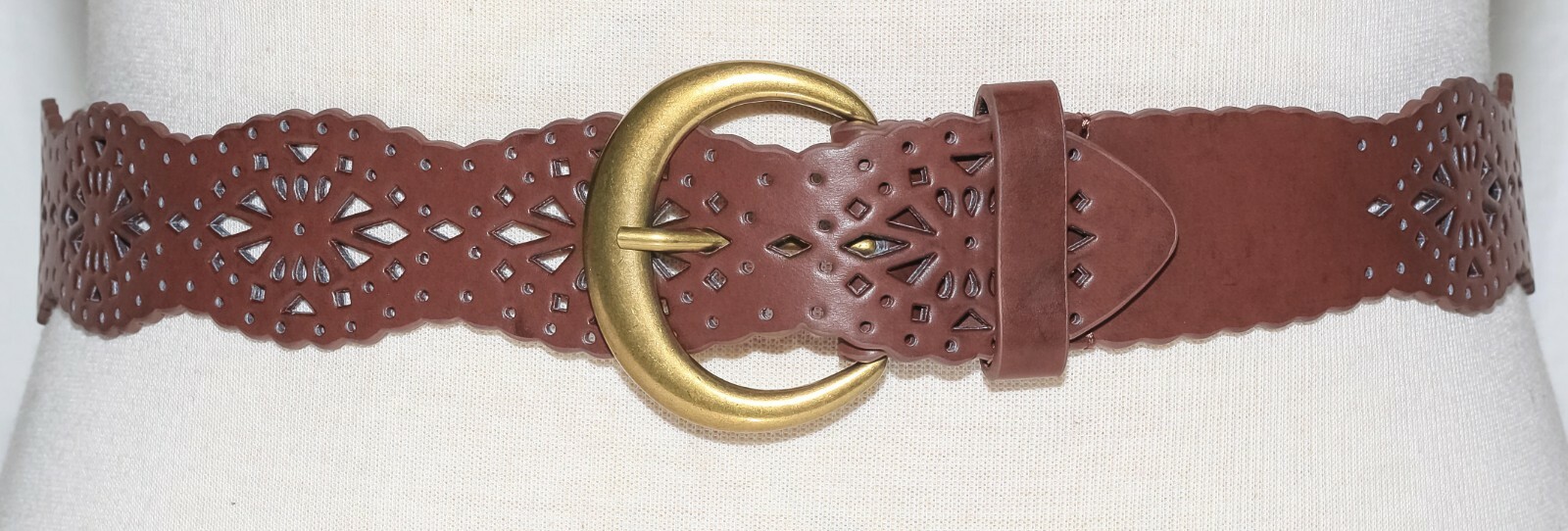 Women's Brown Ornate Hole Punched Pattern Elegant Dress Designed Fashioned Belts