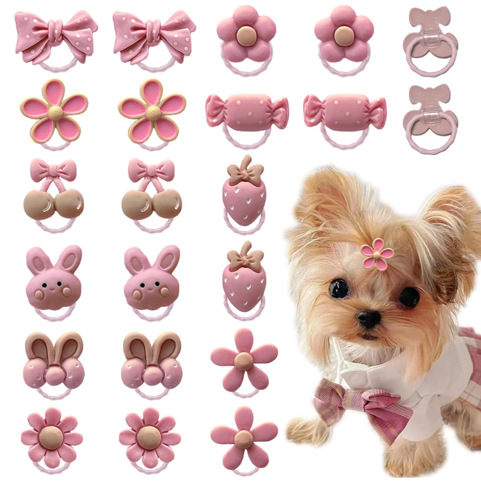 20 Pcs Light Pink Small Dog Hair Bows with Rubber Bands Puppy Bows for Ears C...