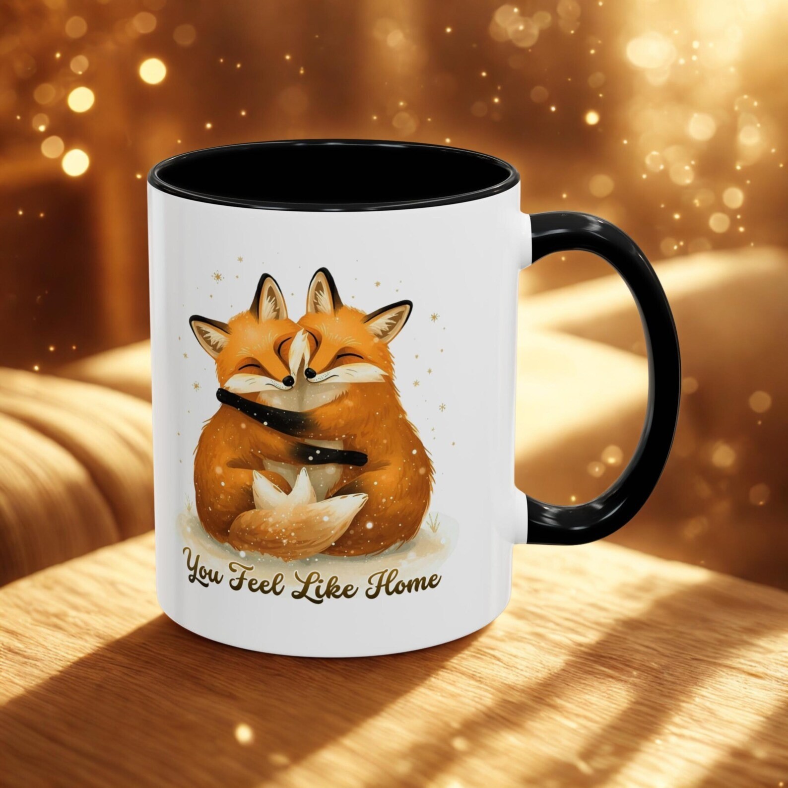 You Feel Like Home Cute Fox Hugging Ceramic Coffee Mug Cozy Gift