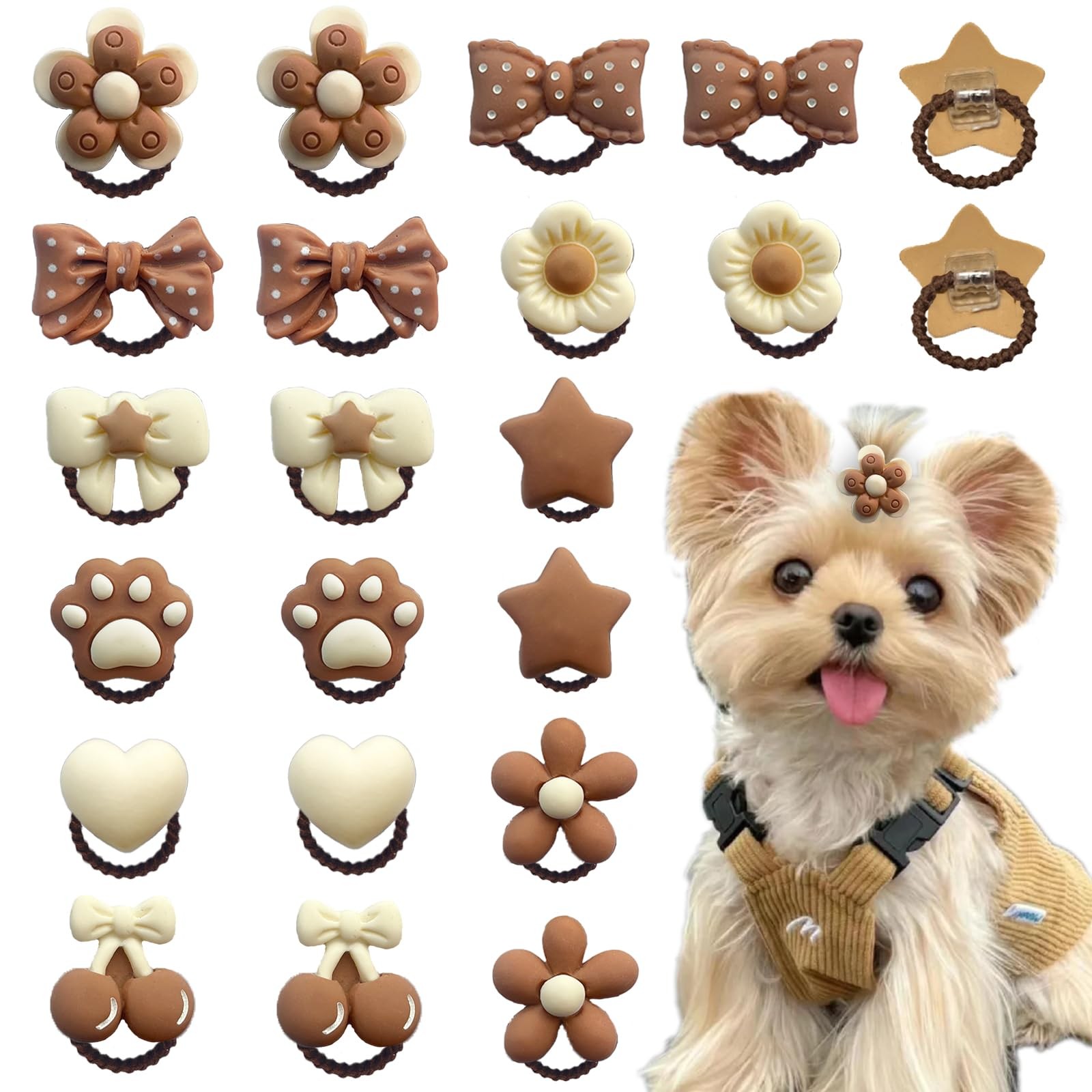 20 Pcs Small Dog Hair Bows with Rubber Bands Puppy Bows for Ears Cute Groomin...