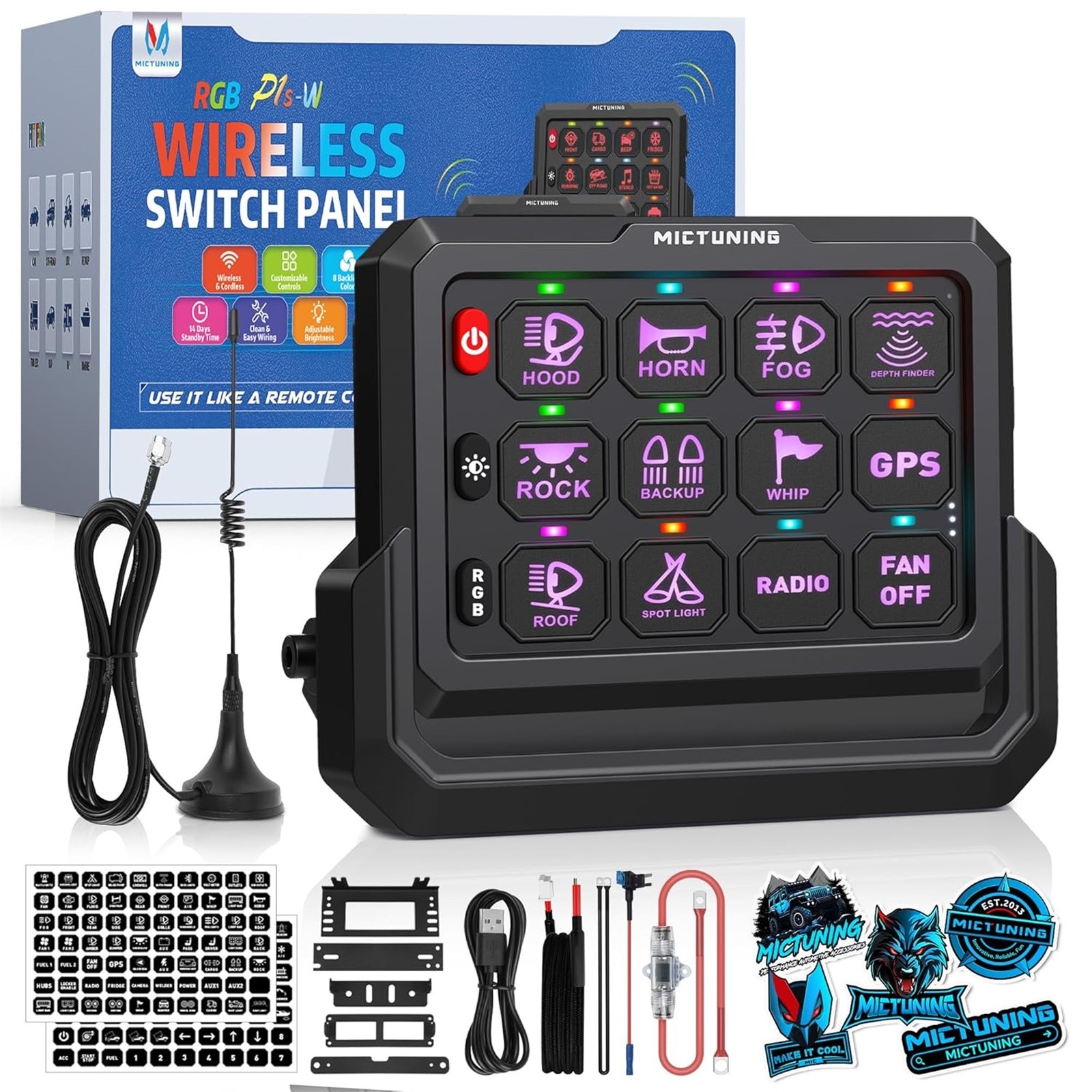 MICTUNING 328FT Wireless 12 Gang Switch Panel Circuit Control for Car Truck Boat