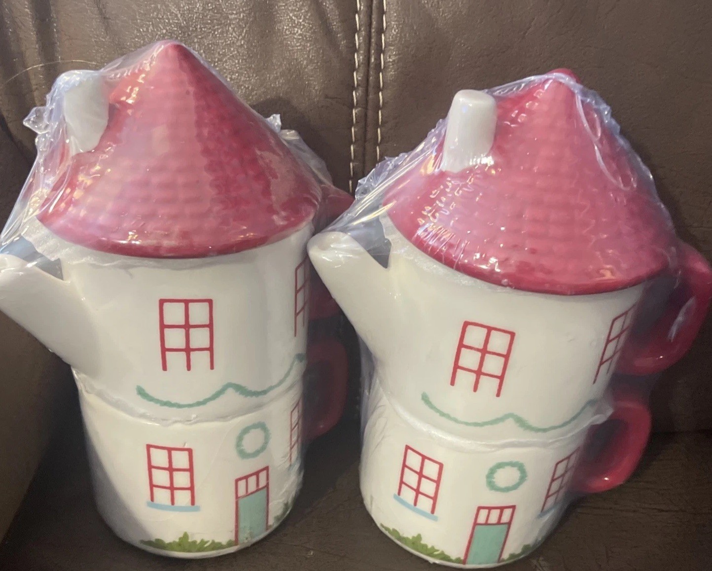 Anthropology Cozy House Teapot Tower Tea for 2 Stackable Teapot Teapot-Set Of 2