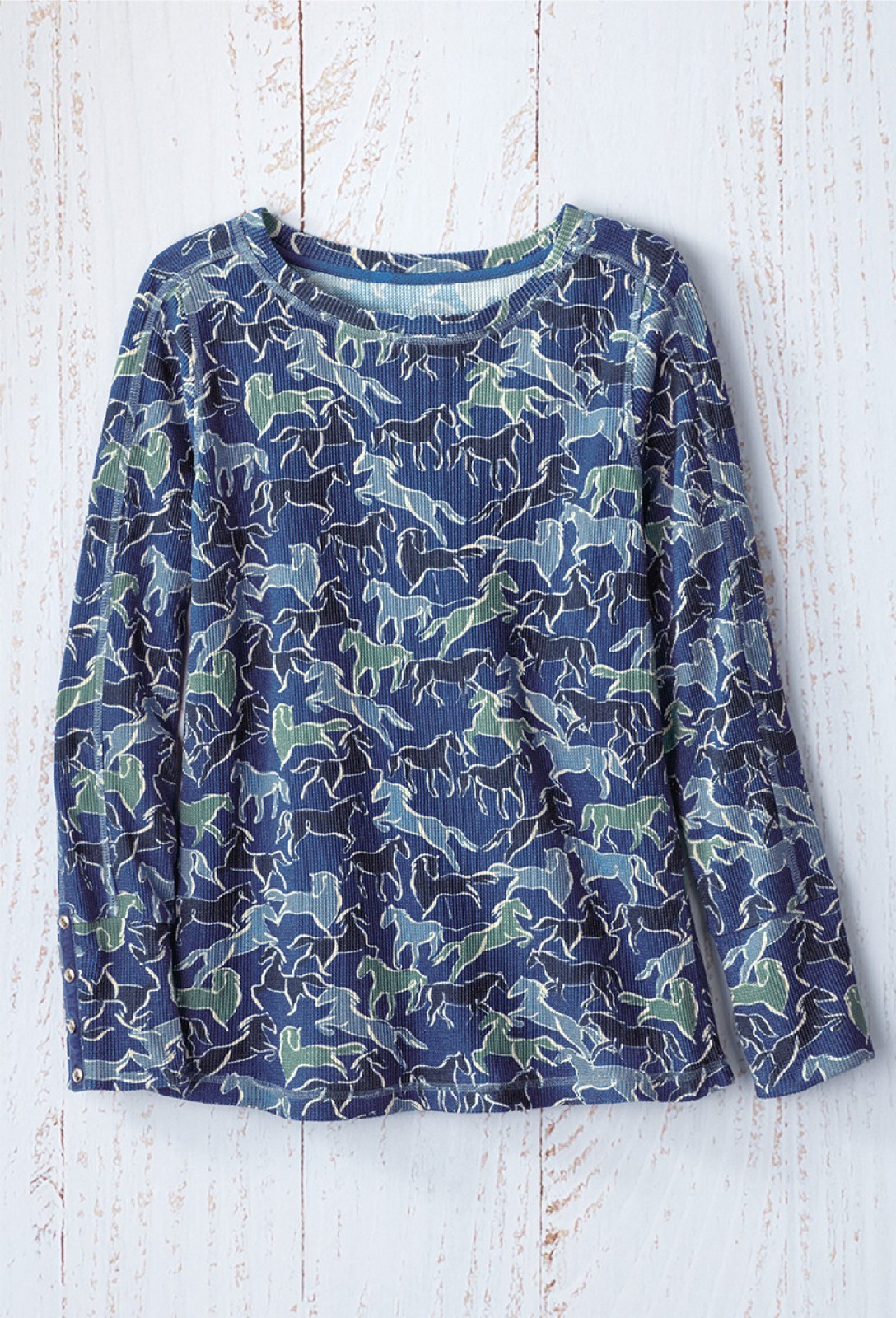 Coldwater Creek Wild Plains Waffle Tee color Blue Indigo Multi