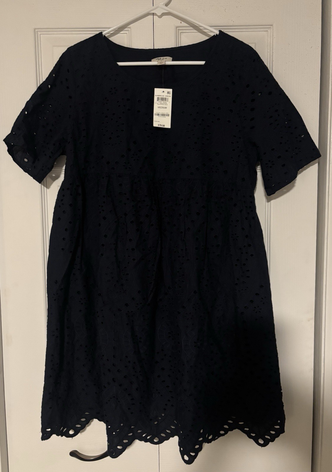 Style & Co Navy Blue Cotton Blend Eyelet Baby Mini Dress M NWT Retails $80