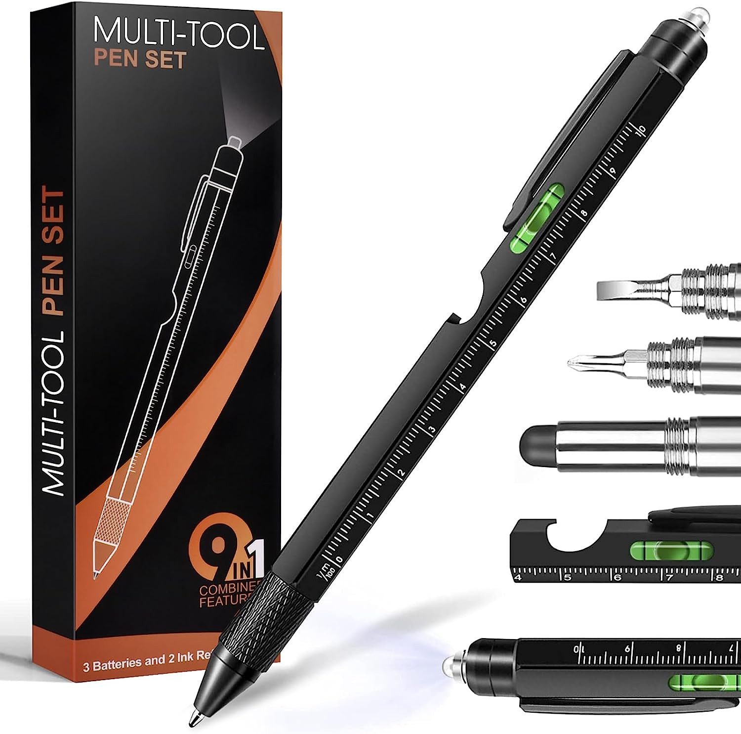 9 in 1 Multitool Pen, Cool Tools Gadgets Birthday Stocking Stuffers for Men