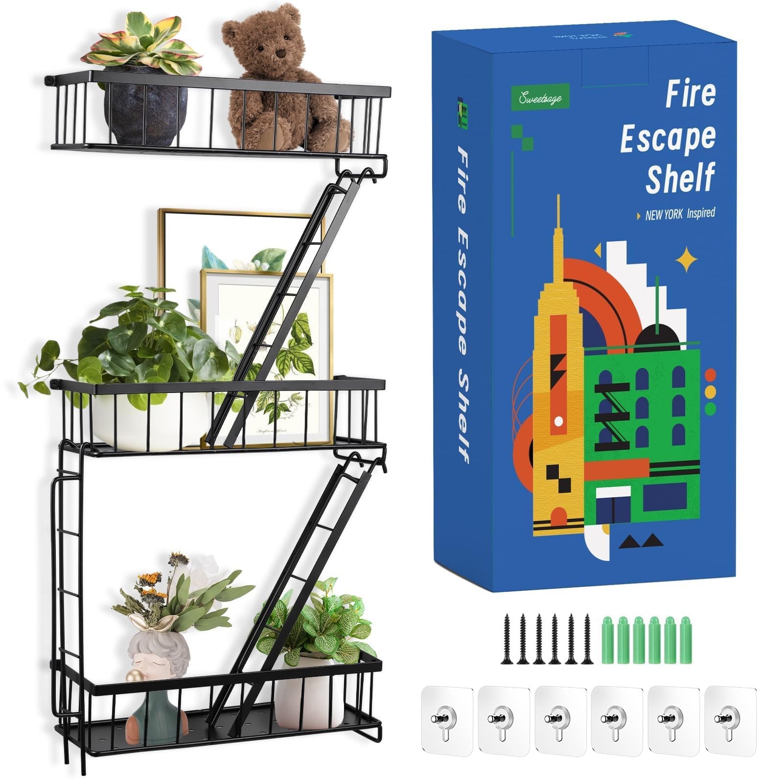 Fire Escape Wall Shelf - New York Decorative Ladder Shelf, Wall Art Floating ...