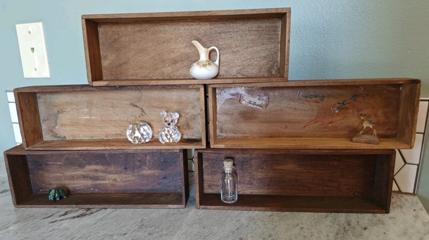 Vintage Wood Shelf Lot Wall Art Decor Home Display shelves Boxes Antique drawers