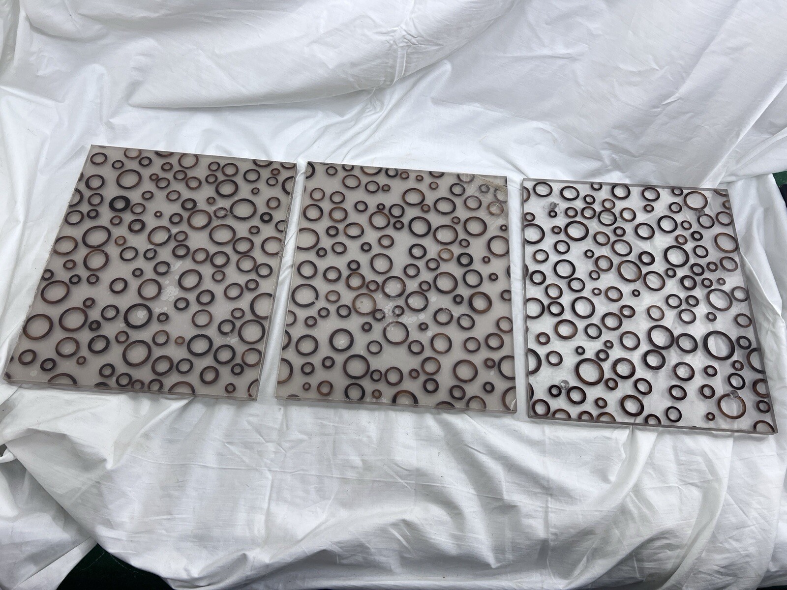 3 Sheets Natural Bamboo Rings In Clear Resin Wall Art, Table Top, Window Panel