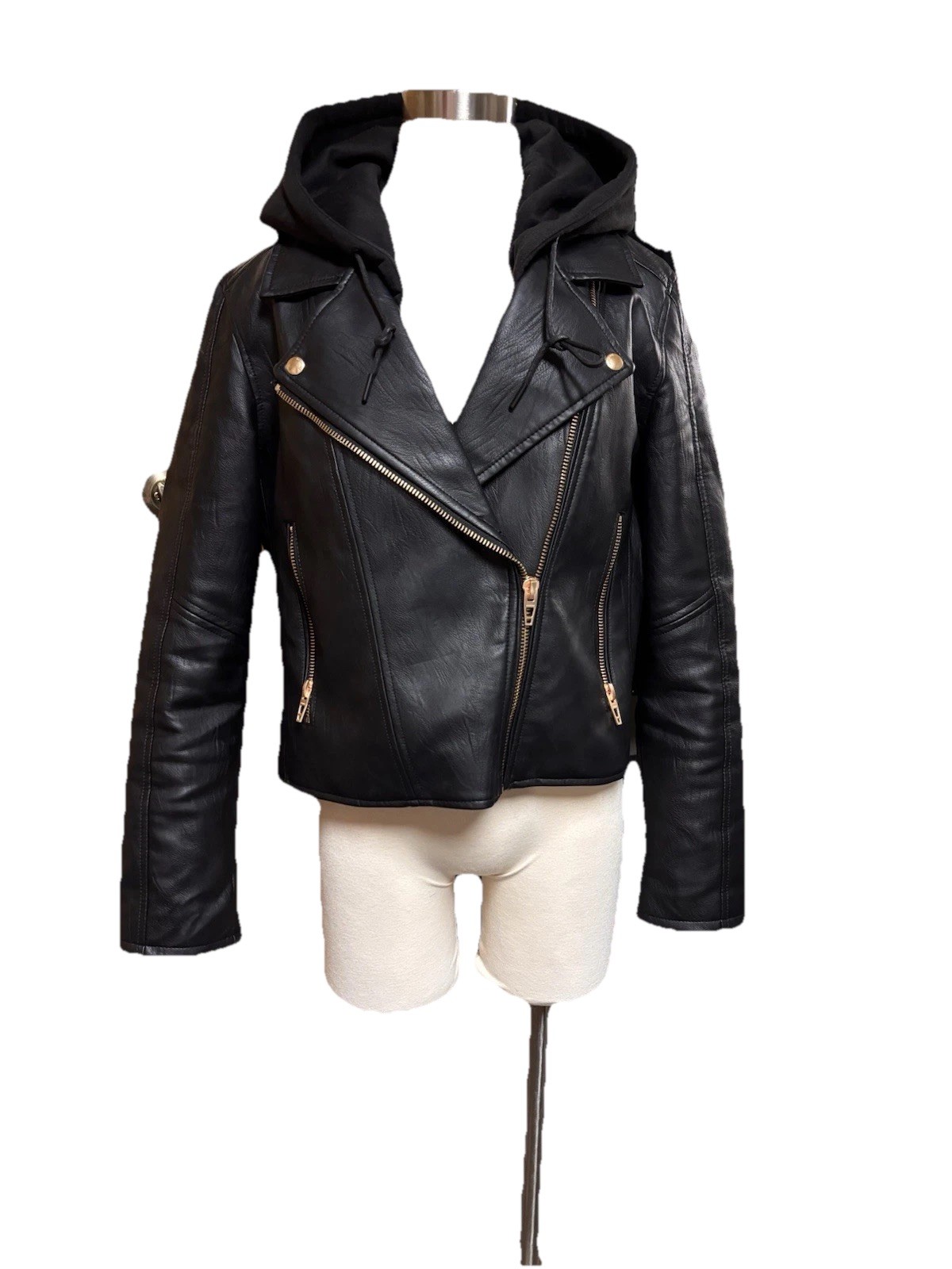 Women’s Blankenship, XL Black Leather Style Moto Jacket W/ Rose Gold Hardware