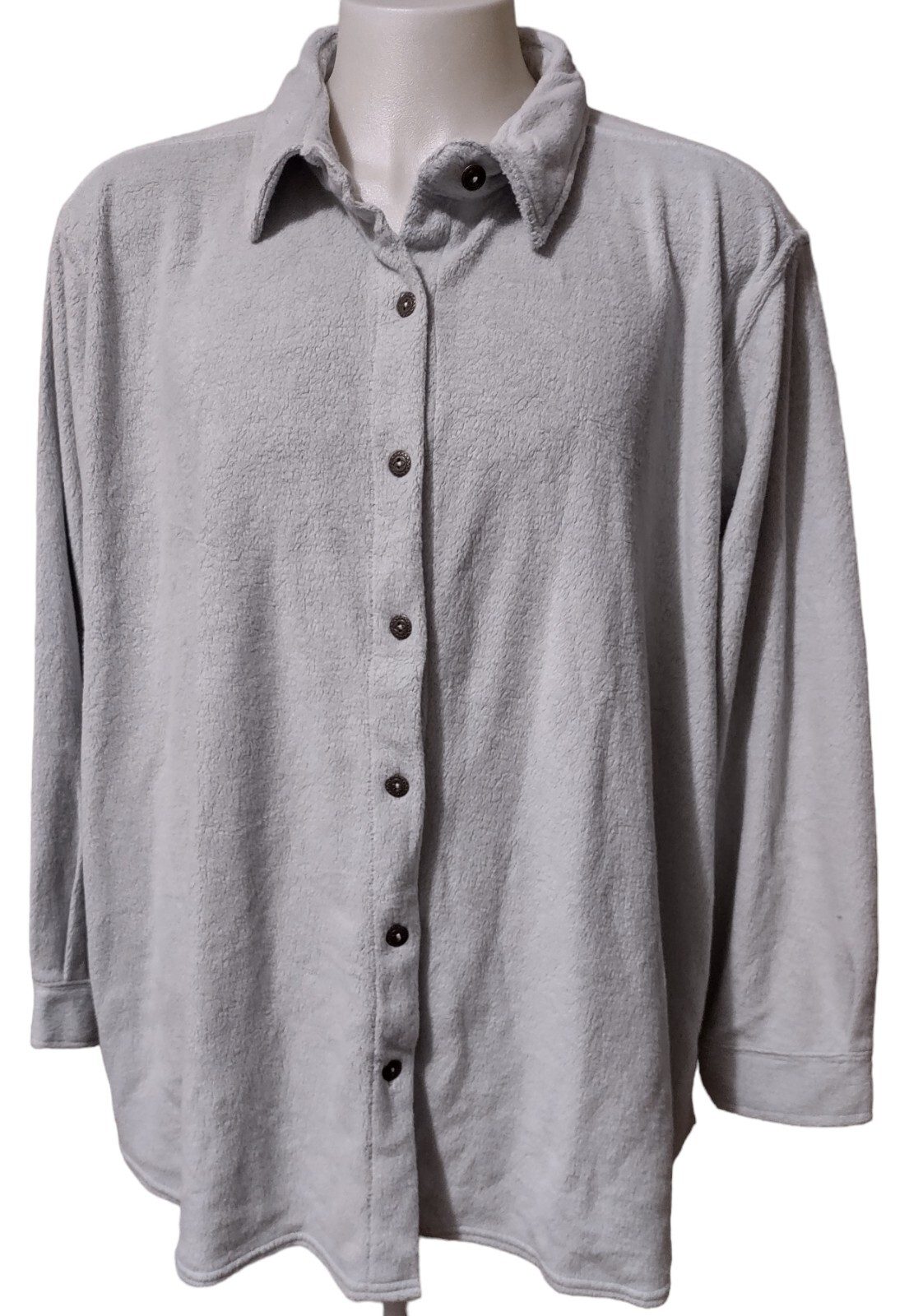 Roamans Jacket Womans Size 3X Comfort Casual Style Button Up Scallop Bottom Blue