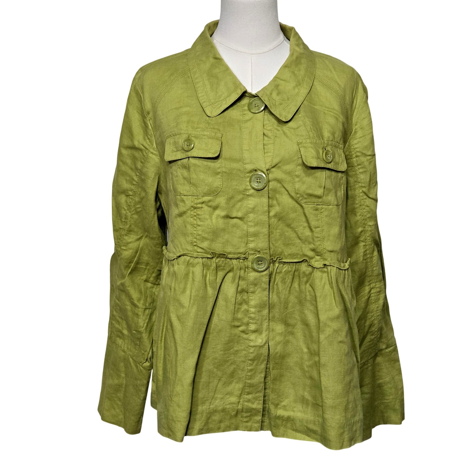 Motto Linen Jacket Womens XL Green Button Front Peplum Pockets Casual Style