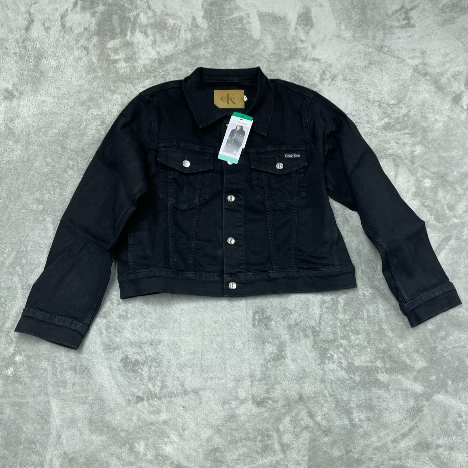Calvin Klein Womens Classic Black Denim Trucker Jacket XL Casual Style d0152
