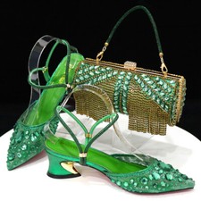 Shoes and Bag Italian Rhinestones Fashion Sandals Luxury Matching Mid 5.5 CM