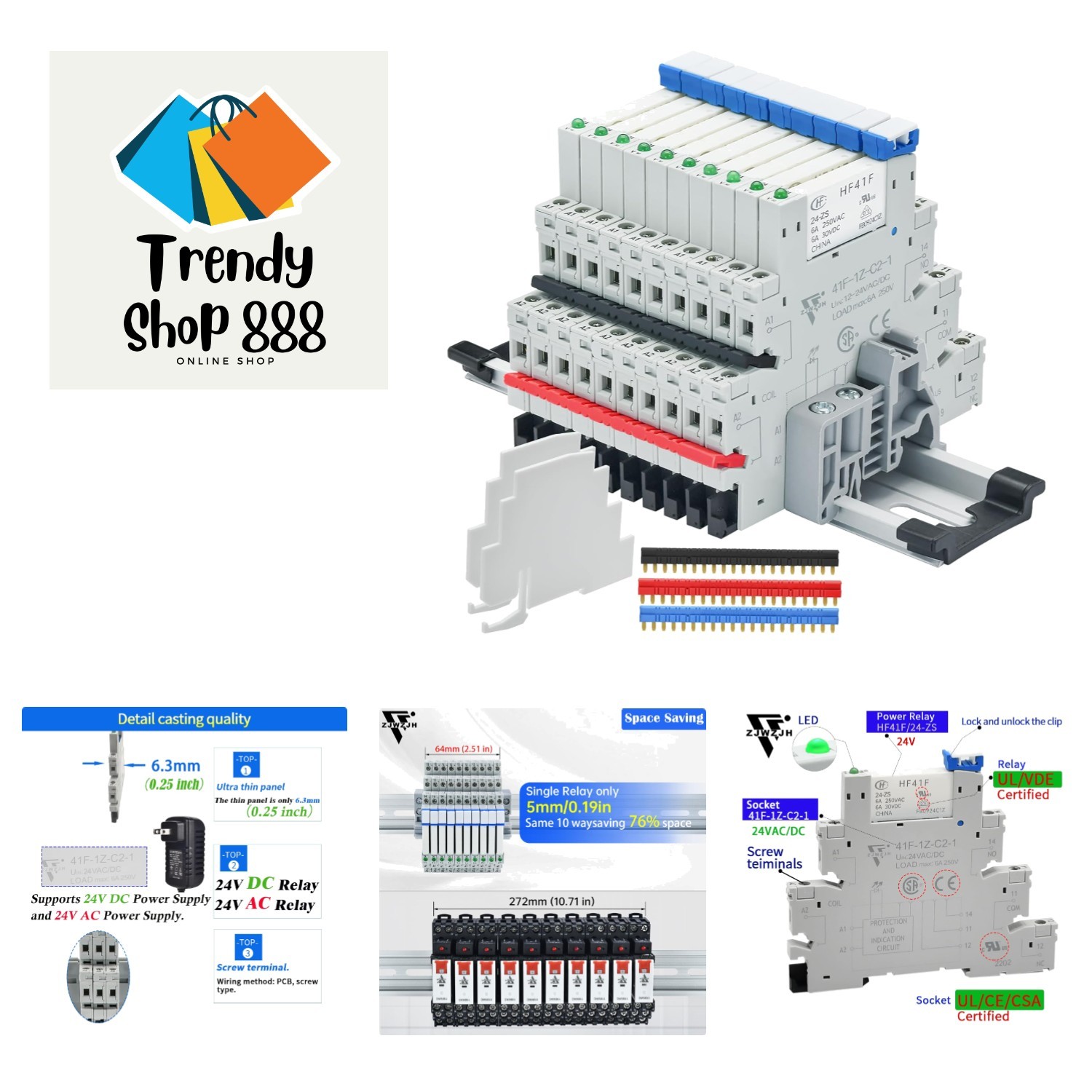 Plug-and-Play 10Pcs 24V Electromagnetic Relays Set with Accessories - 6A Rating
