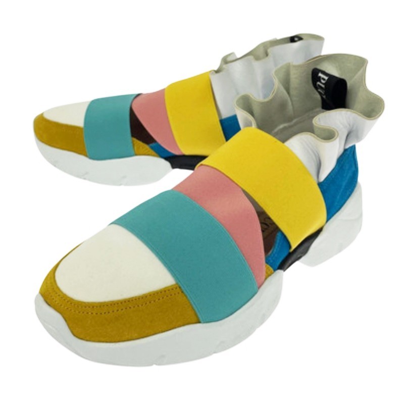 Emilio Pucci Multicolored Ballerina Ruffle Suede Slip- On Statement Sneakers 37