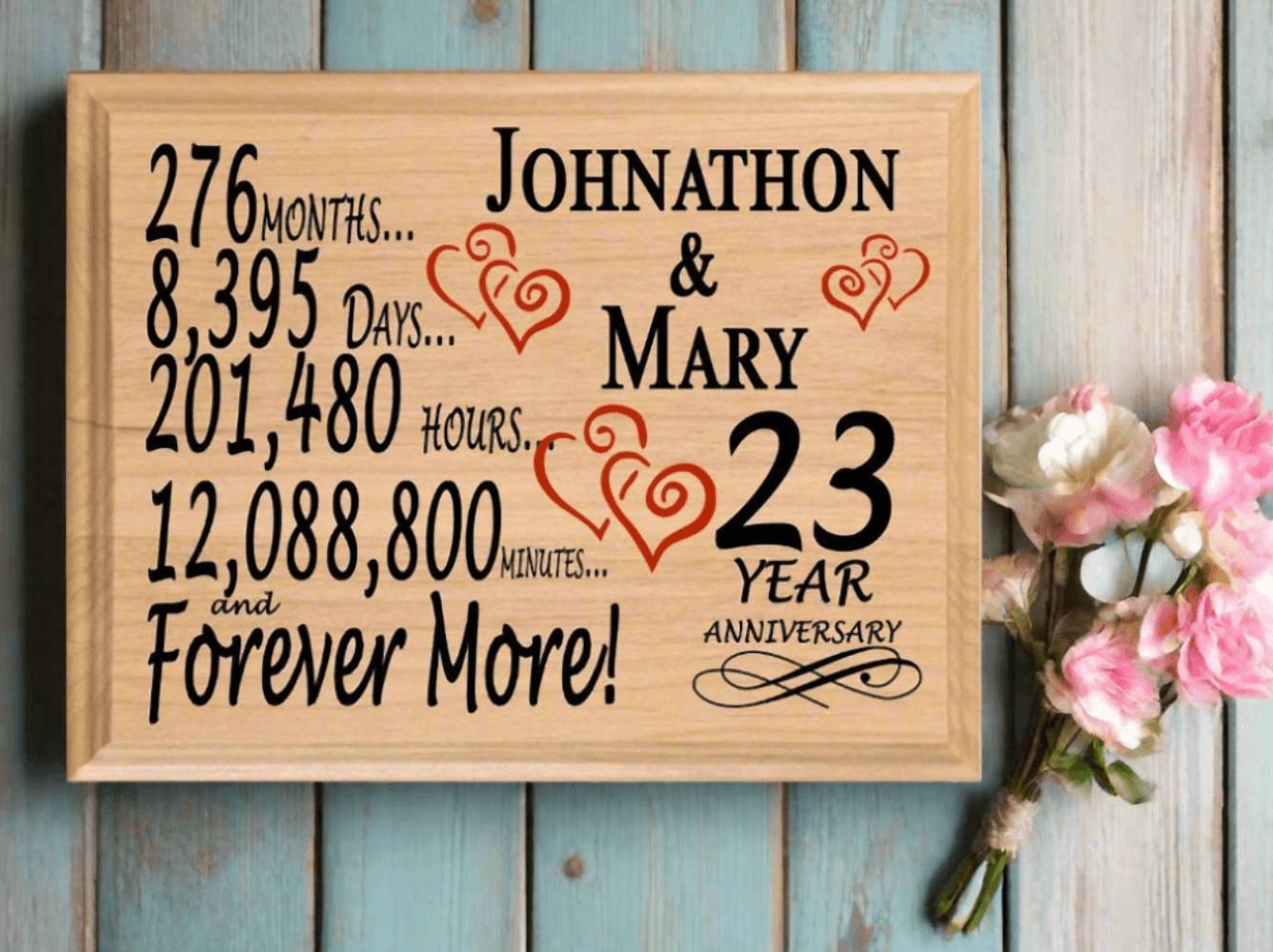 Personalized 23rd Anniversary Gift – Custom Wood Keepsake for Husband, Wife, or