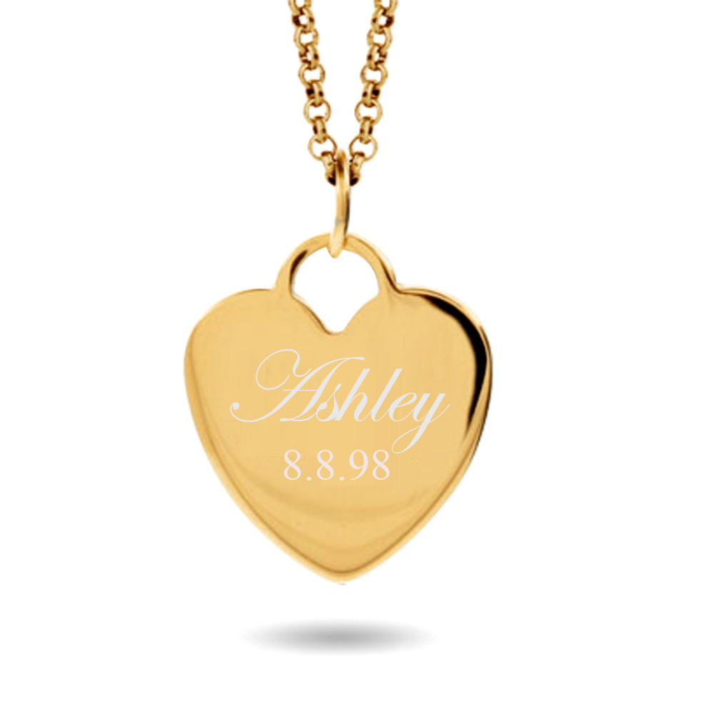 Custom Heart Name Necklace – Personalized Engraved Pendant Gold Silver Gift