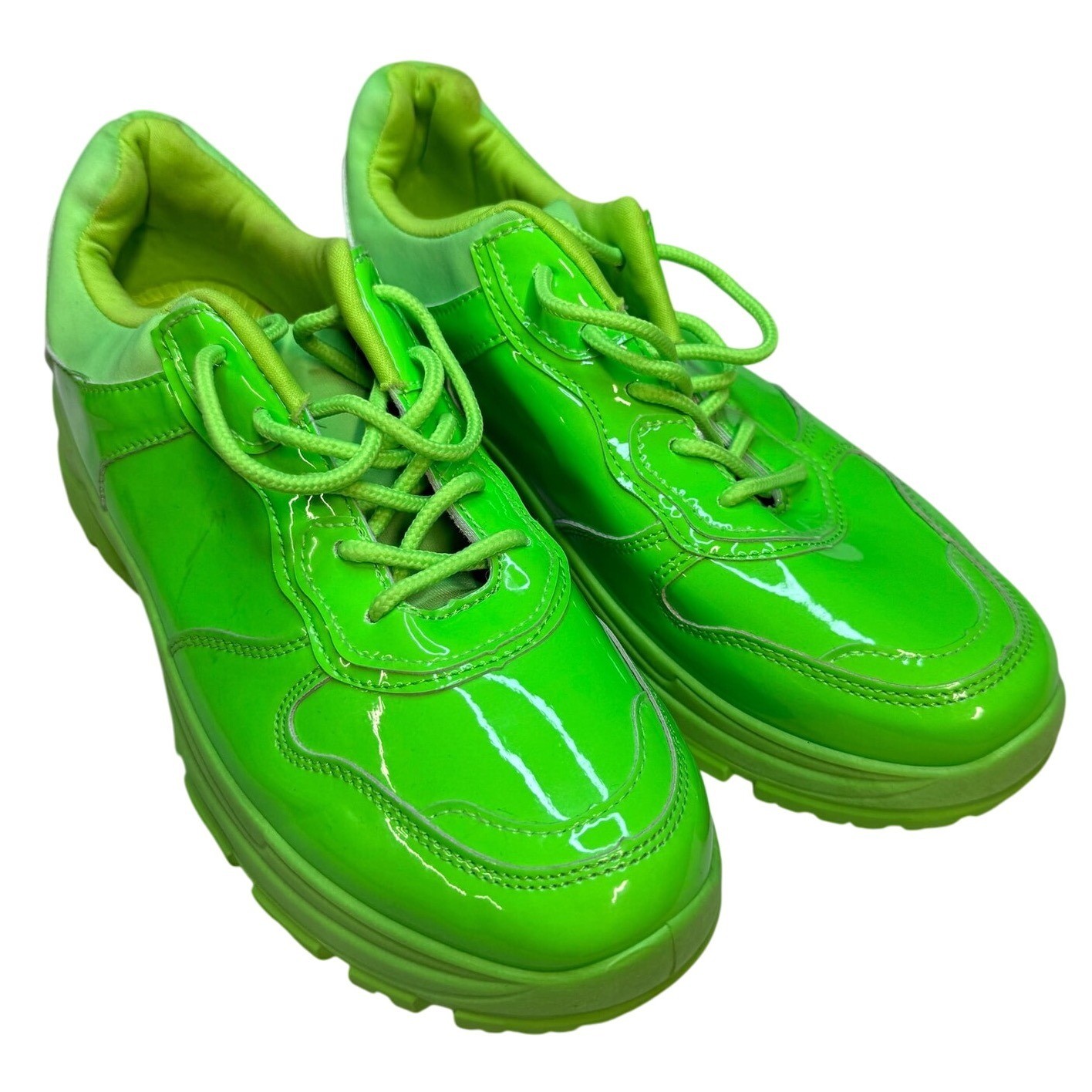 Stylish lime green sneaker size 11 patent leather unique loud statement
