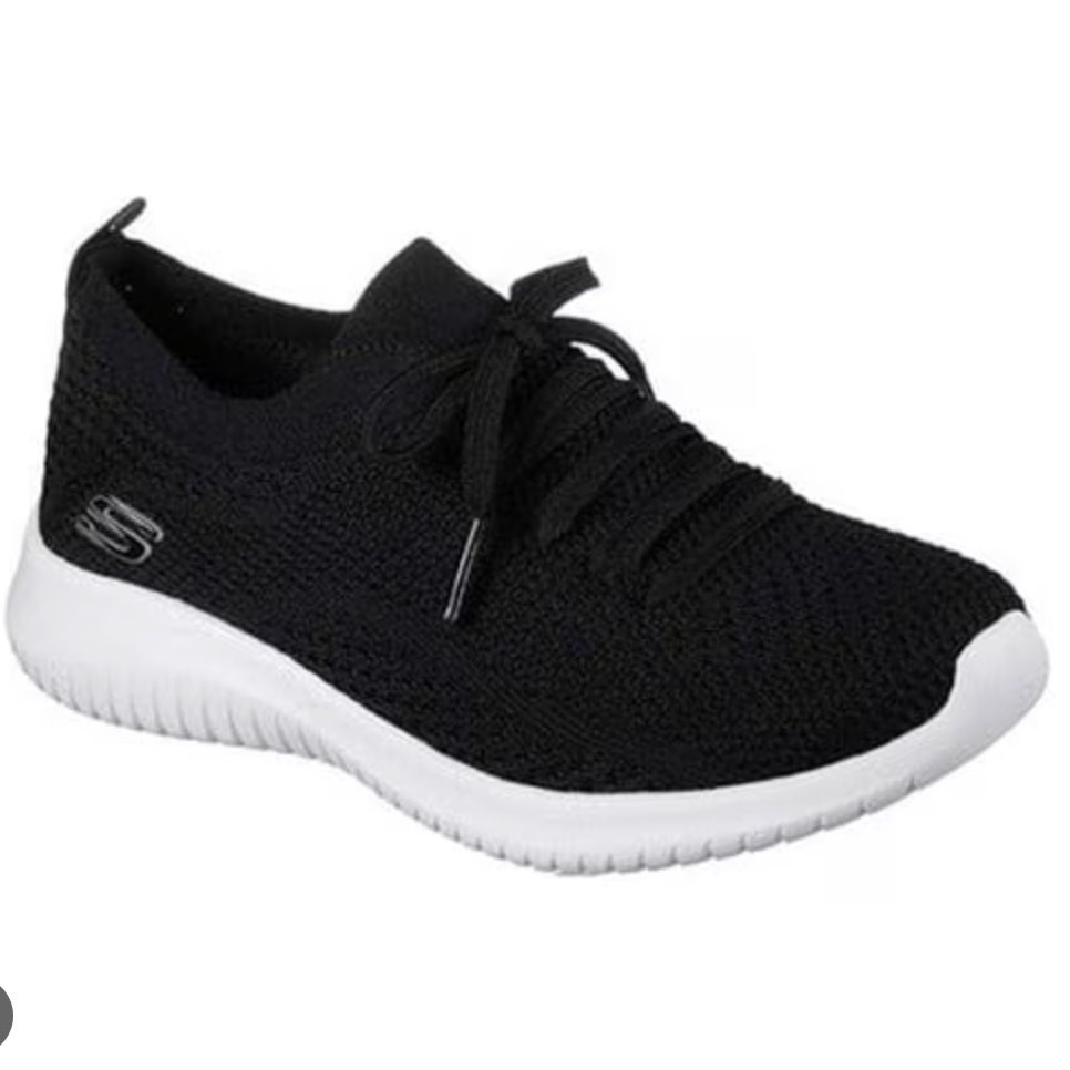 Skechers Ultra Flex Statement Sneakers Knit Lace-Up Blsck Lightweight 8