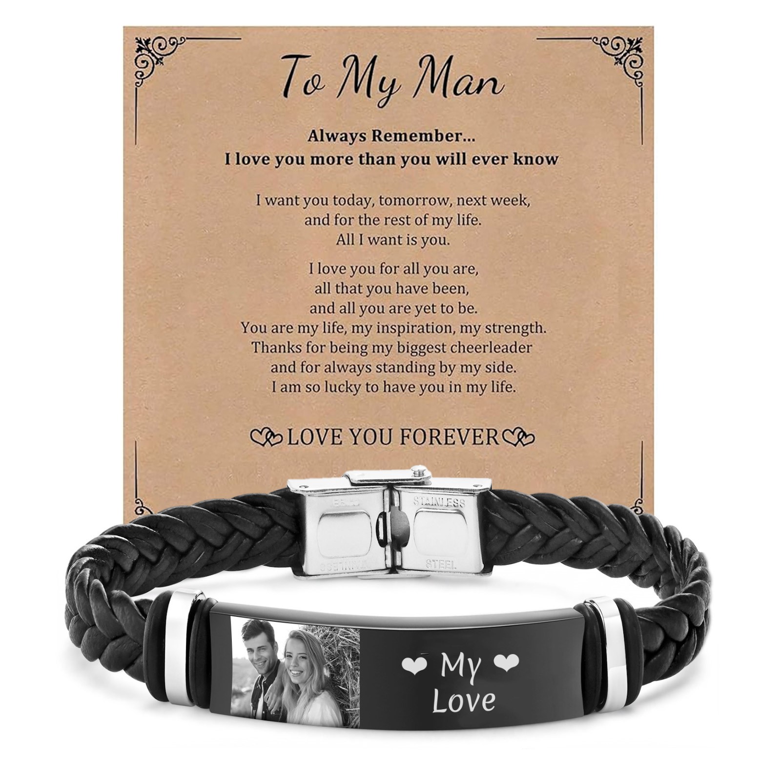Personalized Mens Leather Bracelet Engraved Gift for Men Him Son Daddy Husband