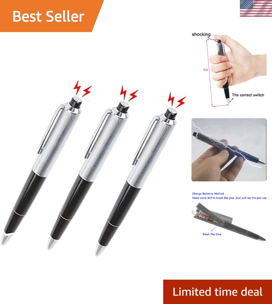 3pcs Electric Shock Pen Prank Toy - Fun Joke Gadget for Kids' Parties
