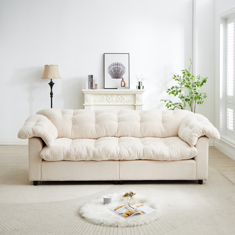 94.8" Chenille Modern Comfort Deep Seat Sofa,Upholstered Fluffy Cloud Sofa 