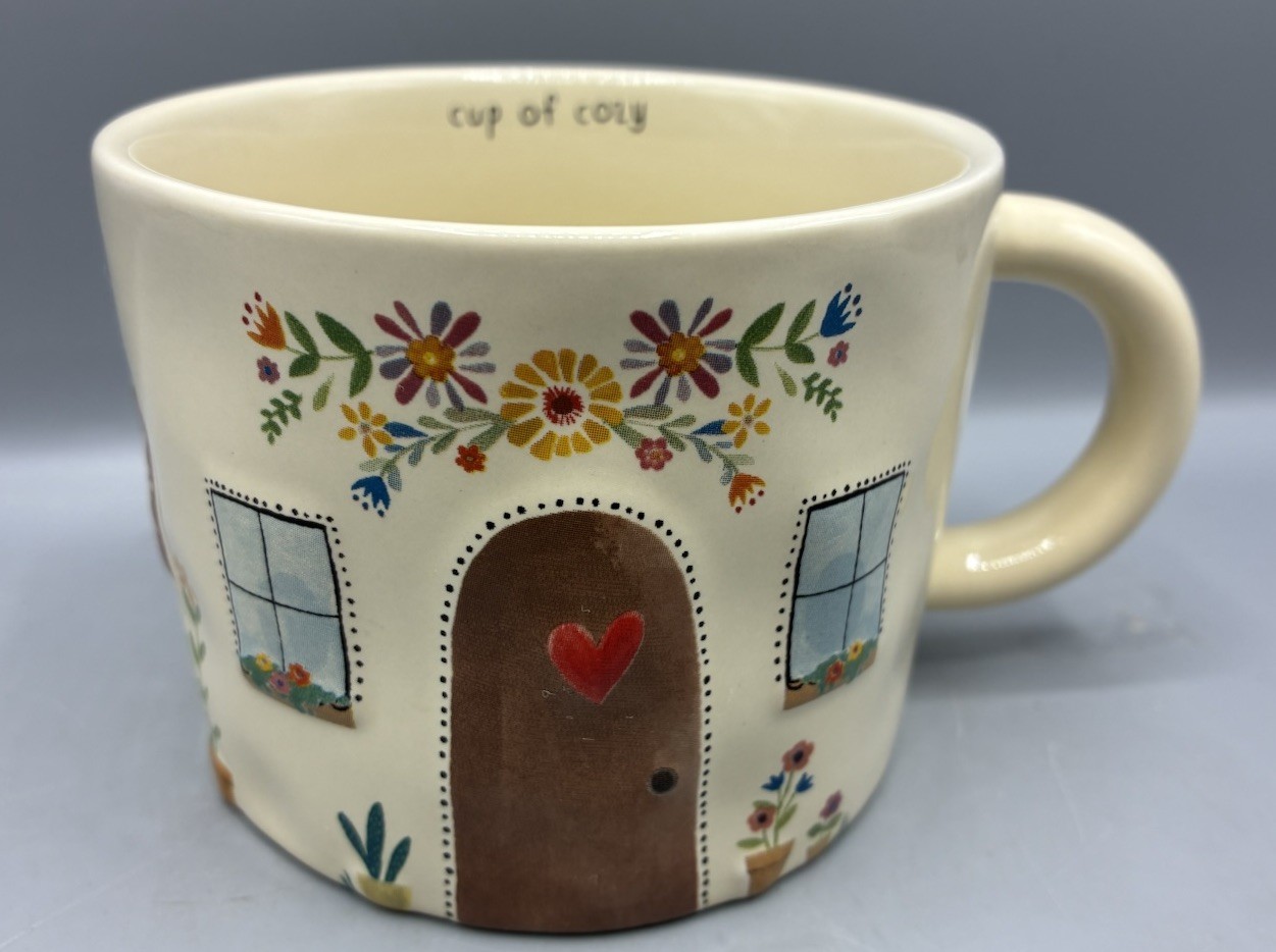 Natural Life CUP OF COZY 3D House Coffee Mug Ceramic Short Wide