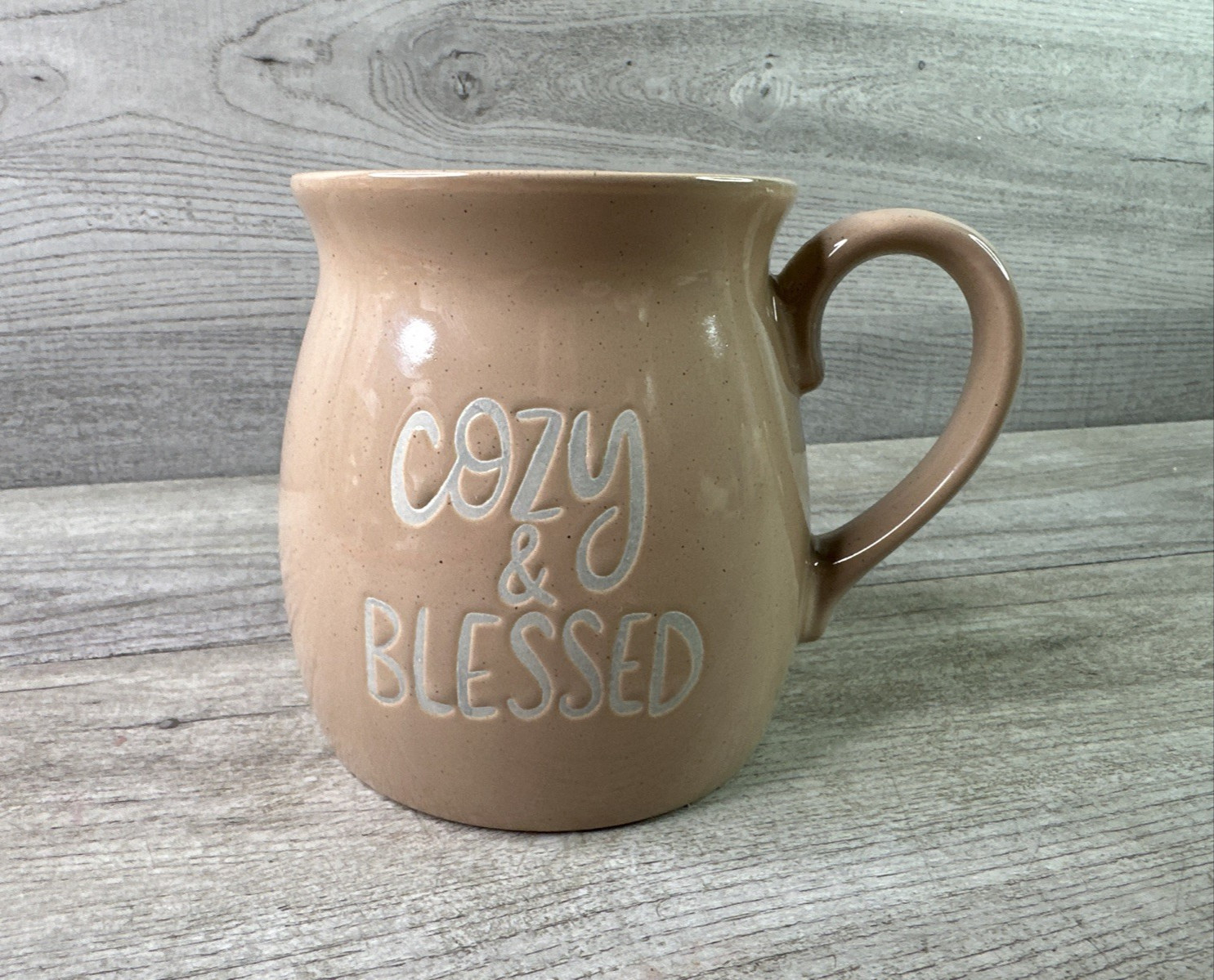 Holiday Home "Cozy & Blessed" Coffee Mug Cup Muted Pinkish Brown NWOT
