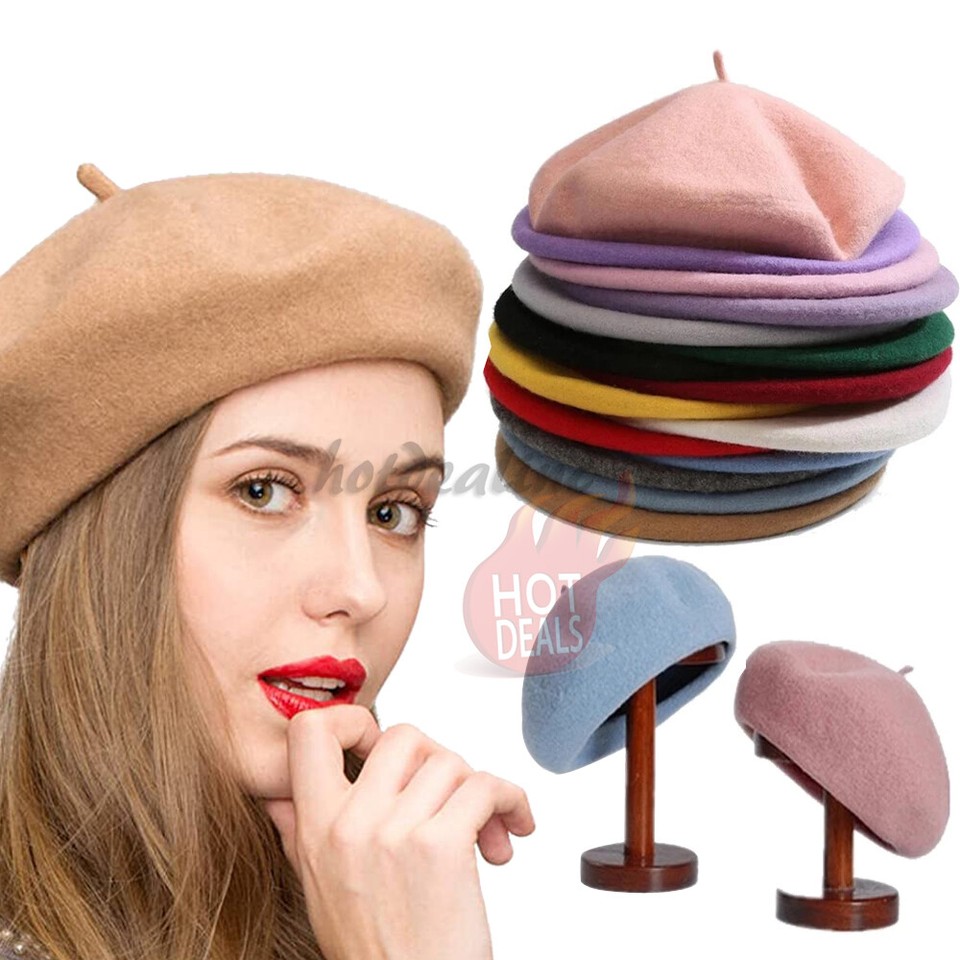Women's Beret Hat French Style Artist Cap Solid Color Wool Casual Classic