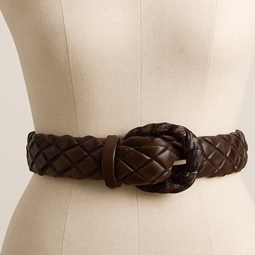 Womens Brown Leather Braided Belt Buckle Closure Boho Casual Style
