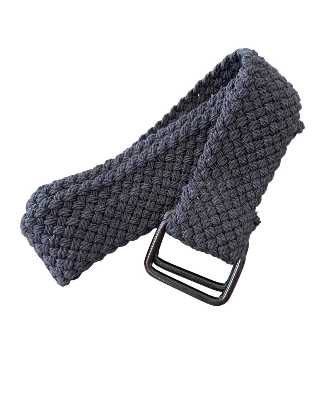 Braided Woven Fabric Belt Size 34 Black Metal Buckle Adjustable Fit Casual Style