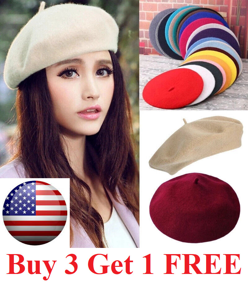 Warm French Style Lightweight Casual Classic Beanie Solid Color Wool Beret hat