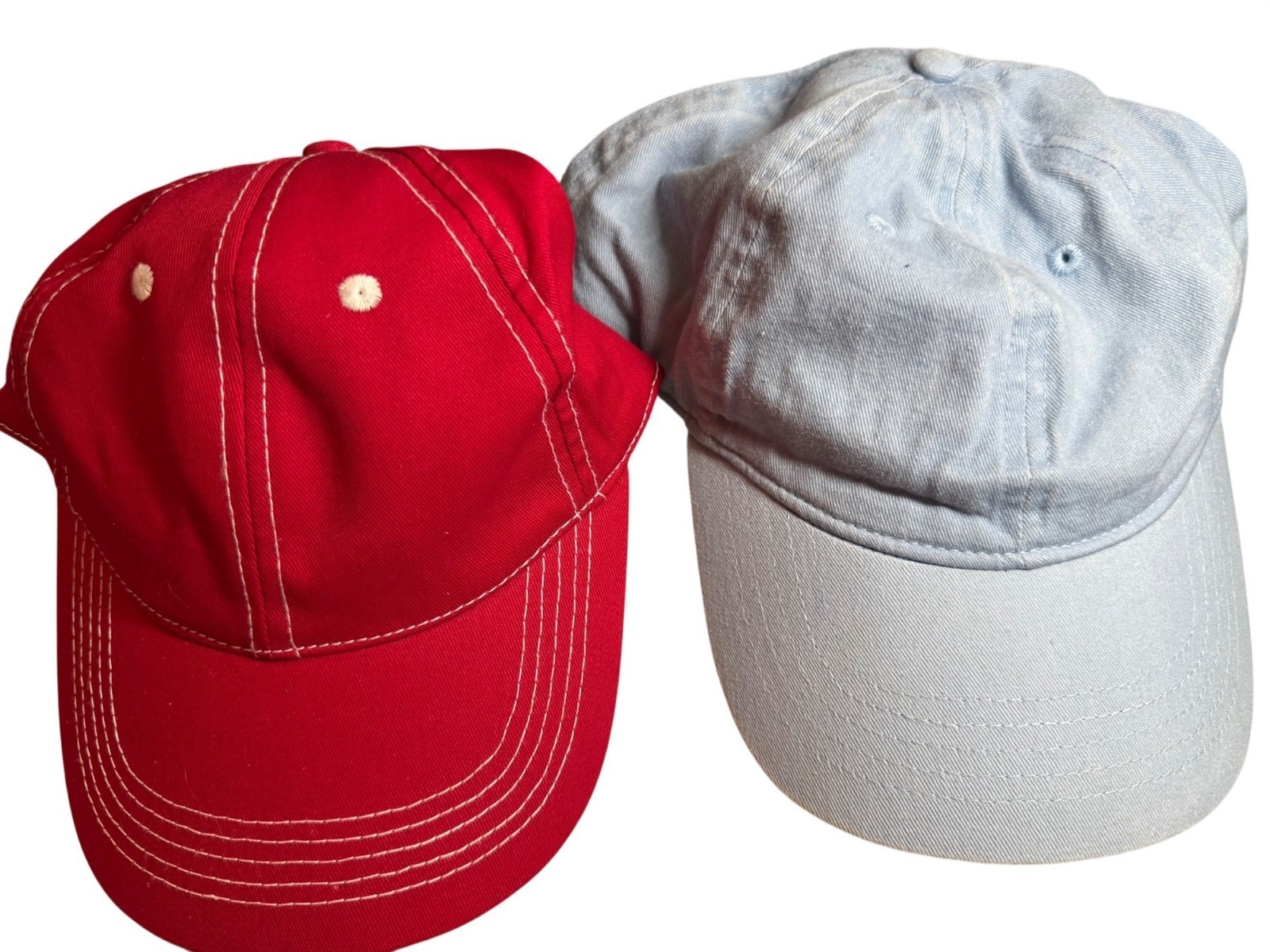 Red & Light Blue Adjustable Womens Caps Casual Style Cotton Blend Pre-Owned